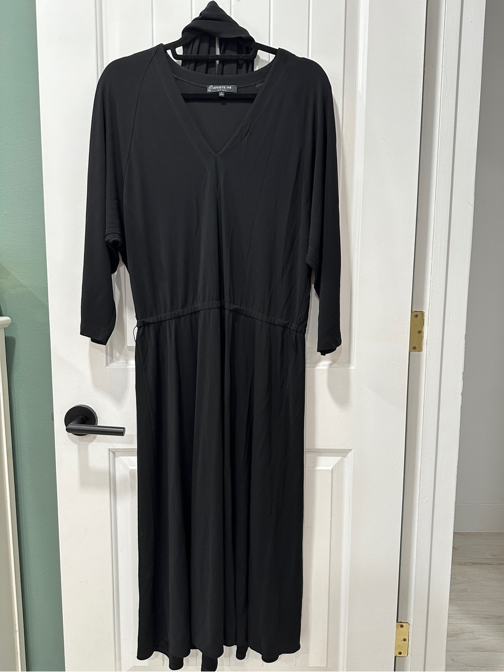 Lafayette 148 New York Black V-Neck Long Sleeve Midi Dress